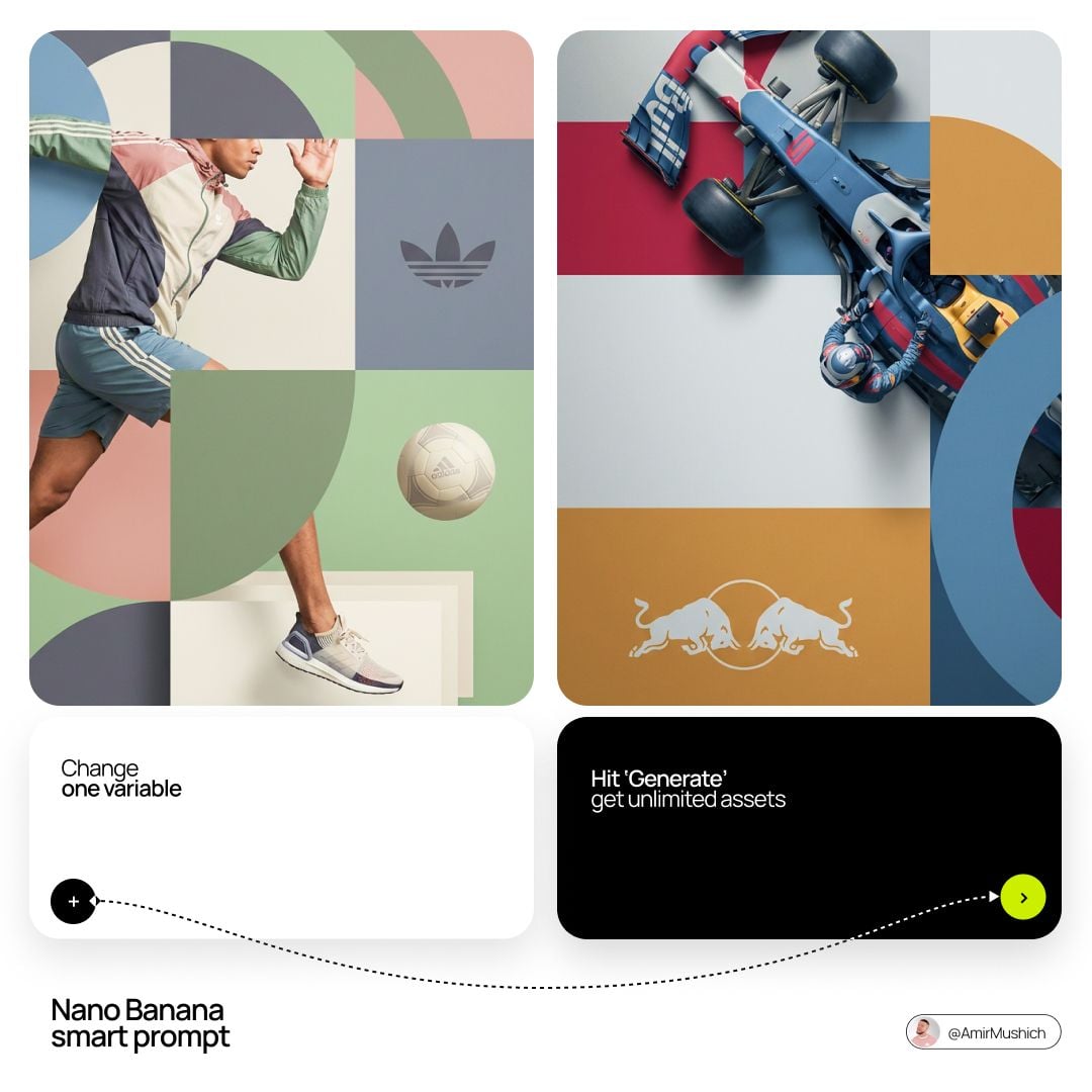 Muted editorial campaign layouts combining subjects and geometry