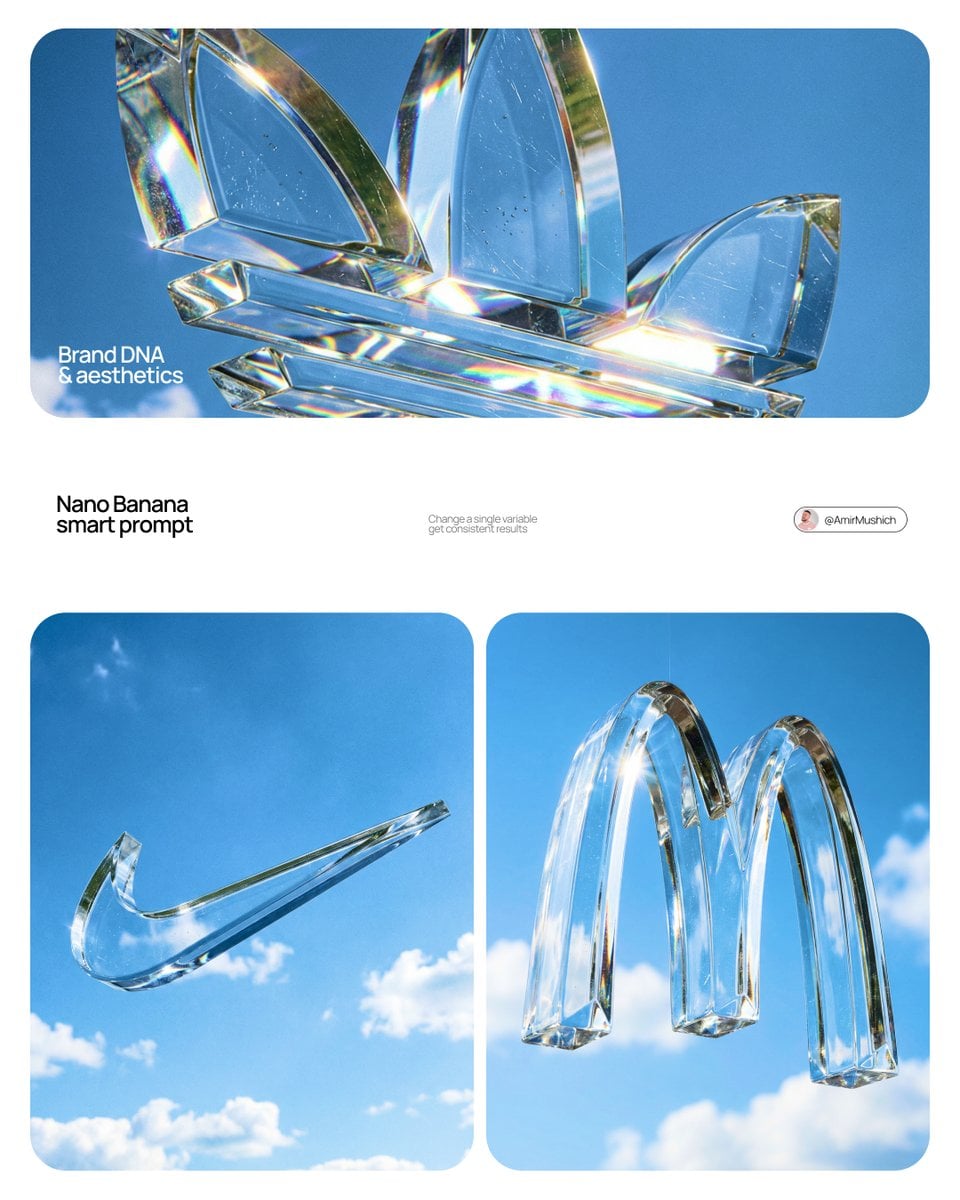 Crystal glass brand symbols floating in a vivid blue sky