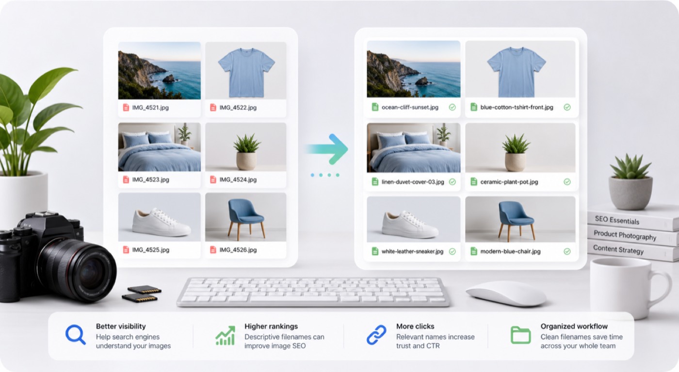 bulk image renamer preview with SEO image filenames